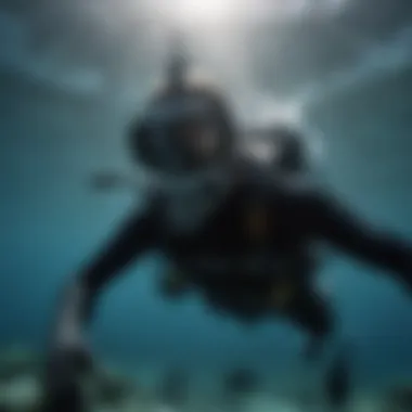 Diver Equipped with Shark Shield in Marine Environment A diver exploring underwater with Shark Shield devices