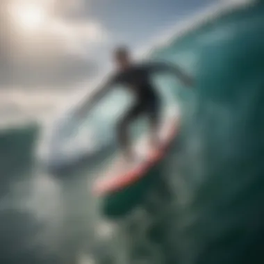 A dynamic view of a surfer using Shark Shield technology in the ocean