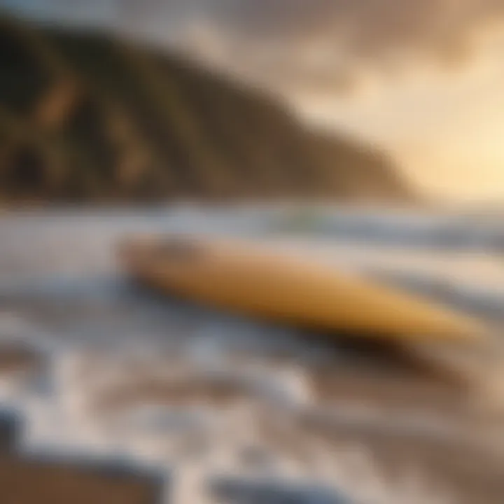 A vibrant surfboard against the backdrop of Newquay's coastline