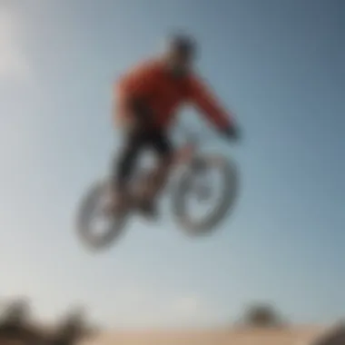 Strategic Jump in BMX An athlete executing a perfect jump in BMX, demonstrating strategy and technique