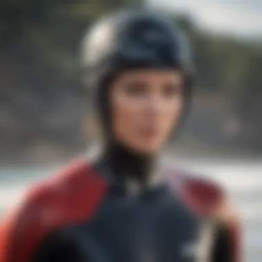 Athlete wearing a wetsuit hat during a surf competition