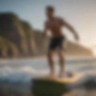 Enhancing Balance and Core Strength Athlete performing a balance workout on a surf exercise board in a scenic outdoor setting