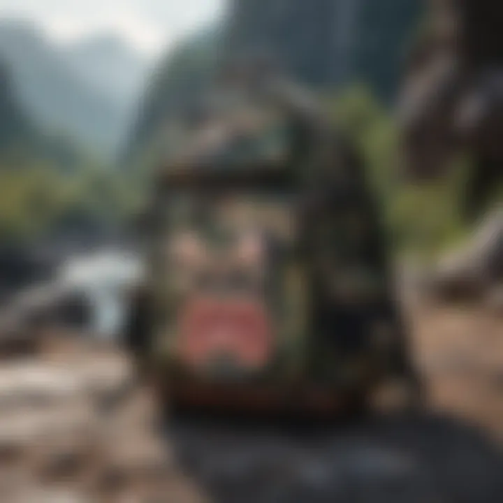 Trendy BAPE backpack alongside extreme sports gear