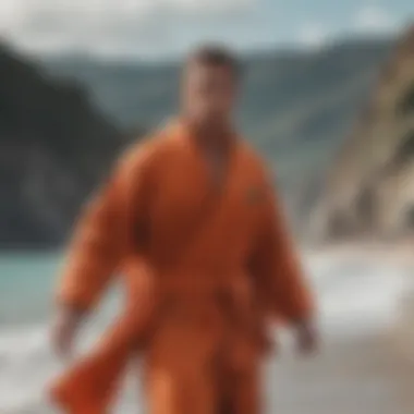 Athlete using a beach changing robe after surfing