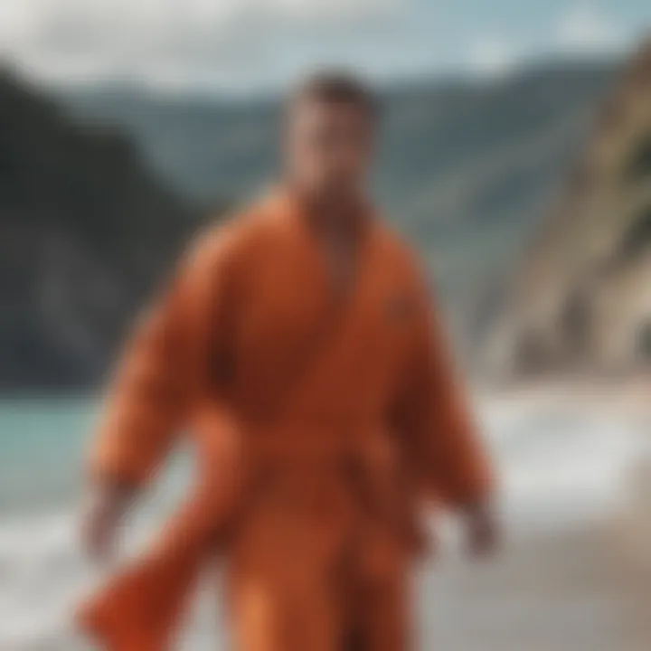Athlete using a beach changing robe after surfing