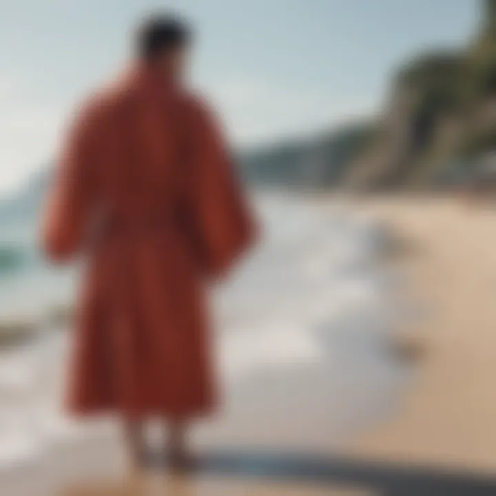 Beach changing robe hanging by the shore