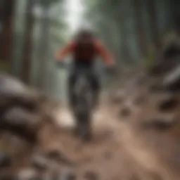 A beginner mountain biker navigating a rocky terrain with confidence