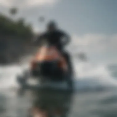 Precision Navigation in Tow Surfing A skilled rider navigating through waves with precision