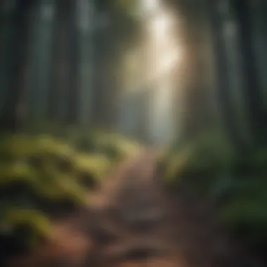 Nature's Tranquility Serene forest trail winding through tall trees