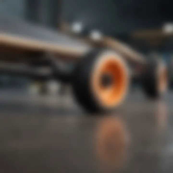 Close-up view of skateboard truck materials.
