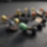 An illustration showing various types of skateboard trucks.