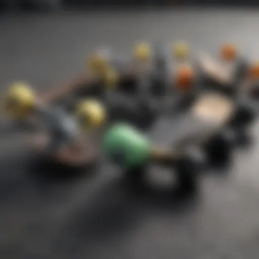 An illustration showing various types of skateboard trucks.