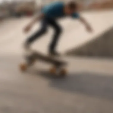 Skateboarder performing tricks with Bones Rough Riders wheels in an urban skate park setting