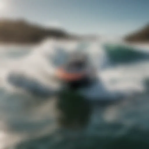 Wake surfing behind a sleek powerboat showcasing wave formation