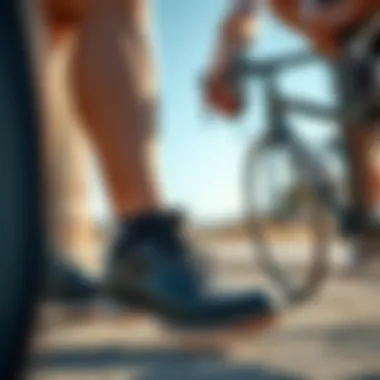 Cyclist inspecting shoes for fit and comfort before a ride