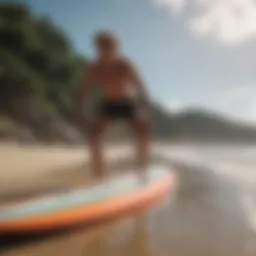 Beginner surfer evaluating surfboard options