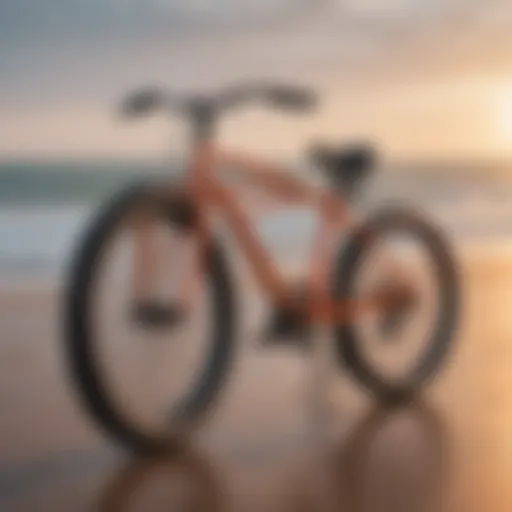 A bicycle equipped with a surfboard bike rack specifically for longboards