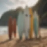 A diverse range of surfboards on display, showcasing different shapes and sizes.