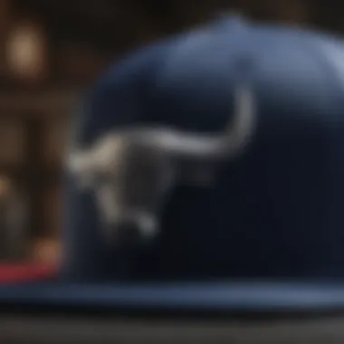 Close-up on the design details of the navy blue Chicago Bulls hat