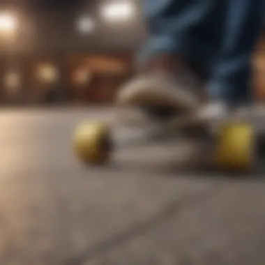 Close-up of a skateboard featuring Etnies branding