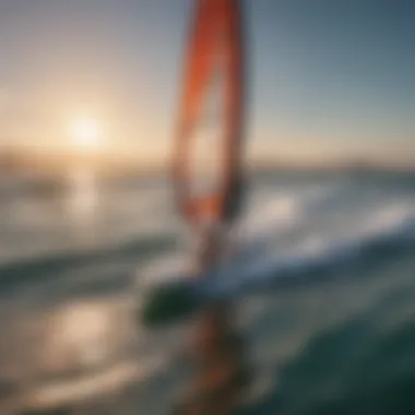 Spectacular view of foilboard windsurfing in action