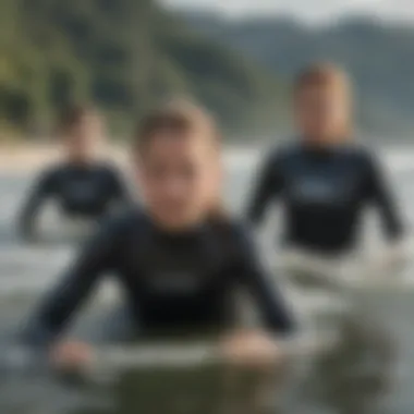 Young athletes wearing O'Neill youth wetsuits engaging in water sports