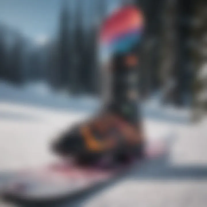 Dynamic view of a snowboard package showcasing its sleek design and vibrant colors