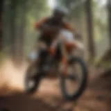 A well-maintained beginner dirt bike on a rugged trail