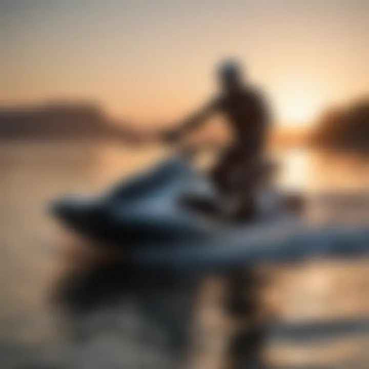 Water sports enthusiast riding an efoil at sunset