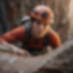Athlete in deep concentration during a rock climbing ascent