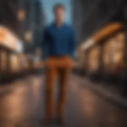 Stylish tall man wearing corduroy pants in a chic urban setting