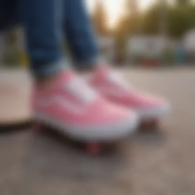 Pink Vans on the Skateboarding Ramp A pair of pink Vans sneakers on a skateboarding ramp