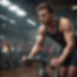 An individual engaged in a vigorous indoor cycling session