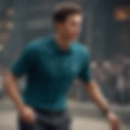 Dark teal polo shirt in action during a skateboarding event