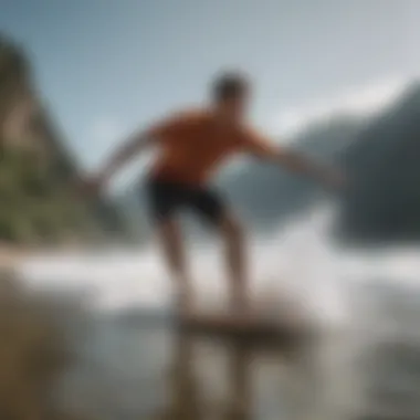 Skimboarder performing a maneuver