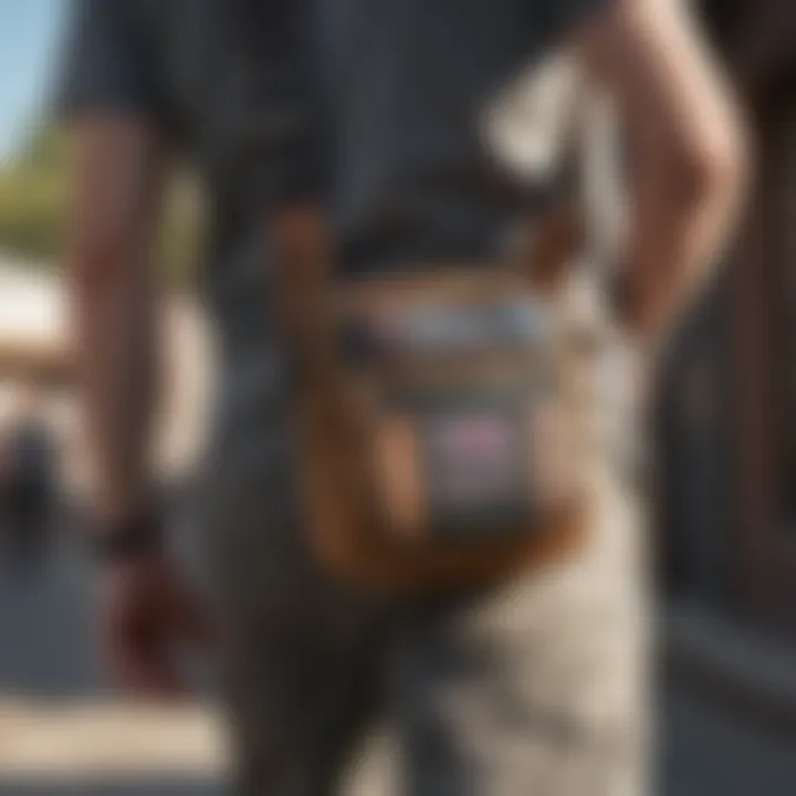 Dickies shoulder bag displayed in an outdoor extreme sports setting