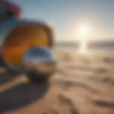 A calm beach environment with safety measures in place