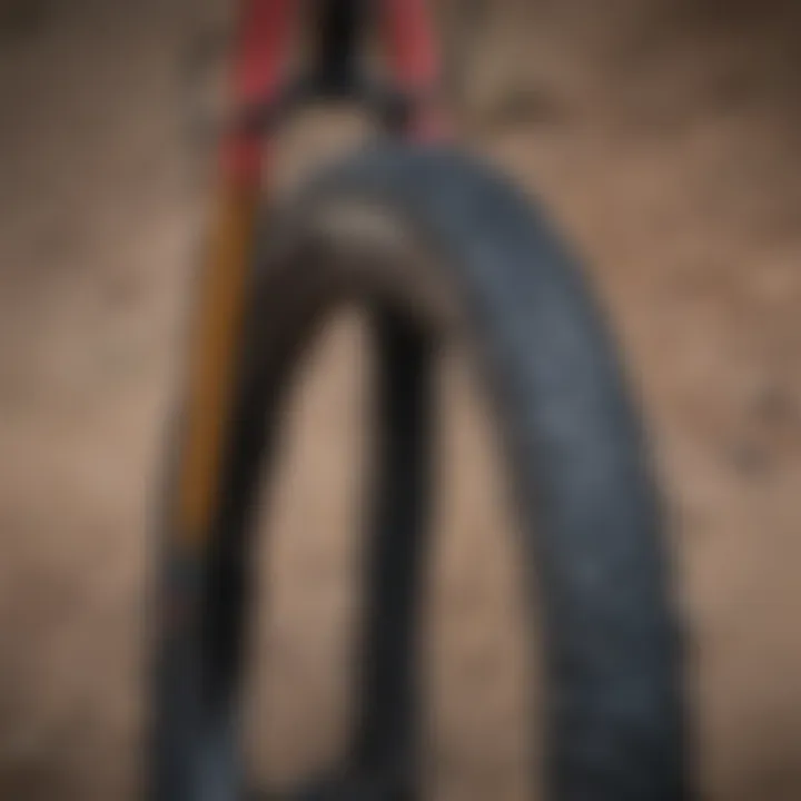 Close-up of downhill bike tires designed for grip and stability