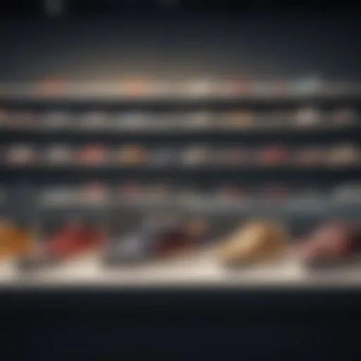 A vibrant display of various shoe styles in a retail store