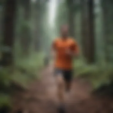 Runner on a Forest Trail A runner navigating through a forest trail