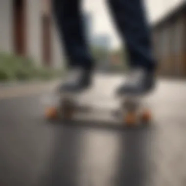 Beginner skater practicing balance on an entry-level skateboard