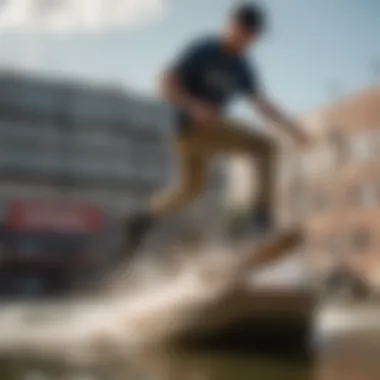 Etnies Barge in Action Athlete performing a trick while wearing Etnies Barge shoes