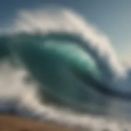 A breathtaking view of colossal waves crashing against the shore, symbolizing the challenges of big wave surfing.