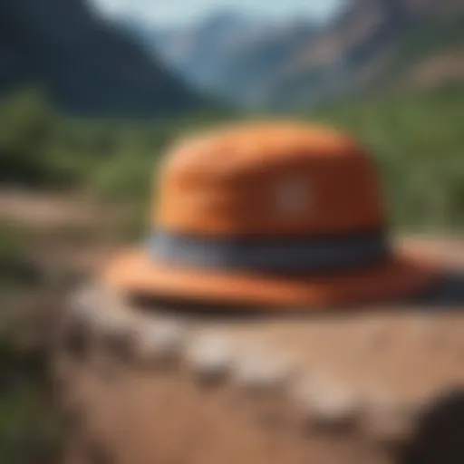 Vibrant bucket hat displayed against a scenic outdoor backdrop