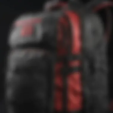 Close-up of black and red bookbag features and materials