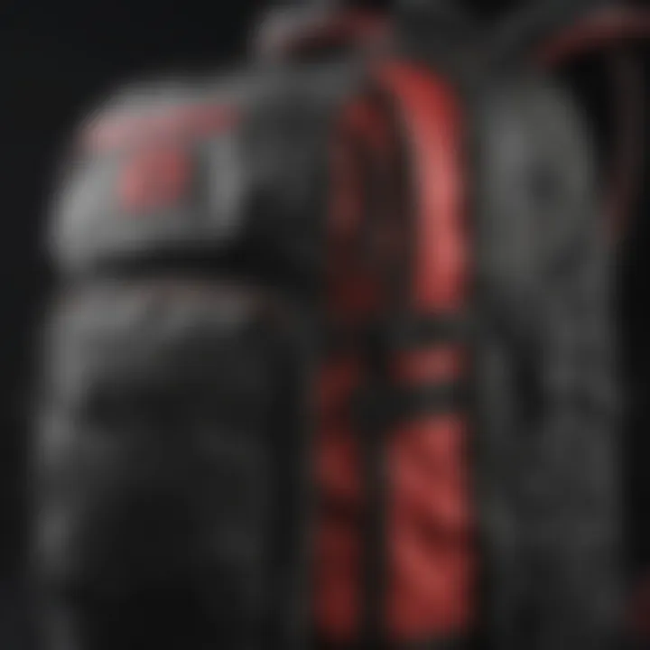 Close-up of black and red bookbag features and materials