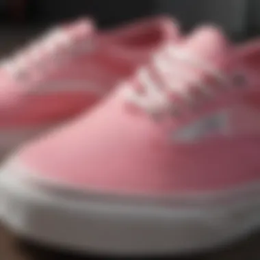 Close-up of pink Vans sneakers showcasing design details