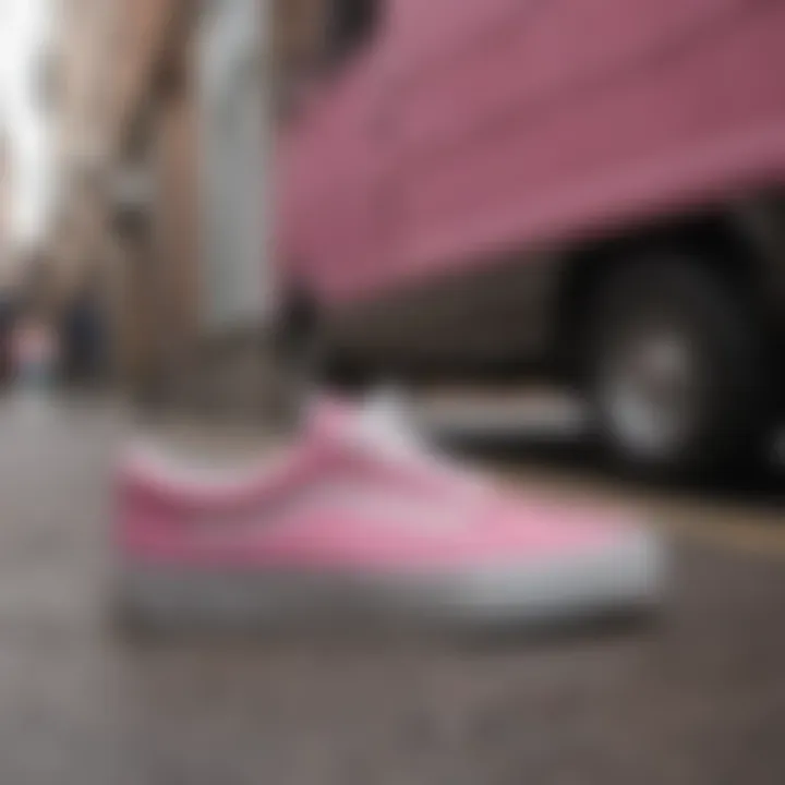 Vans pink sneakers against a backdrop of urban culture