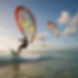 A breathtaking view of Aruba's golden beach with kite surfers in action