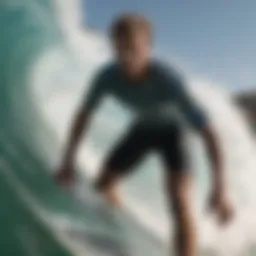 Dynamic action shot of a surfer wearing a board shirt